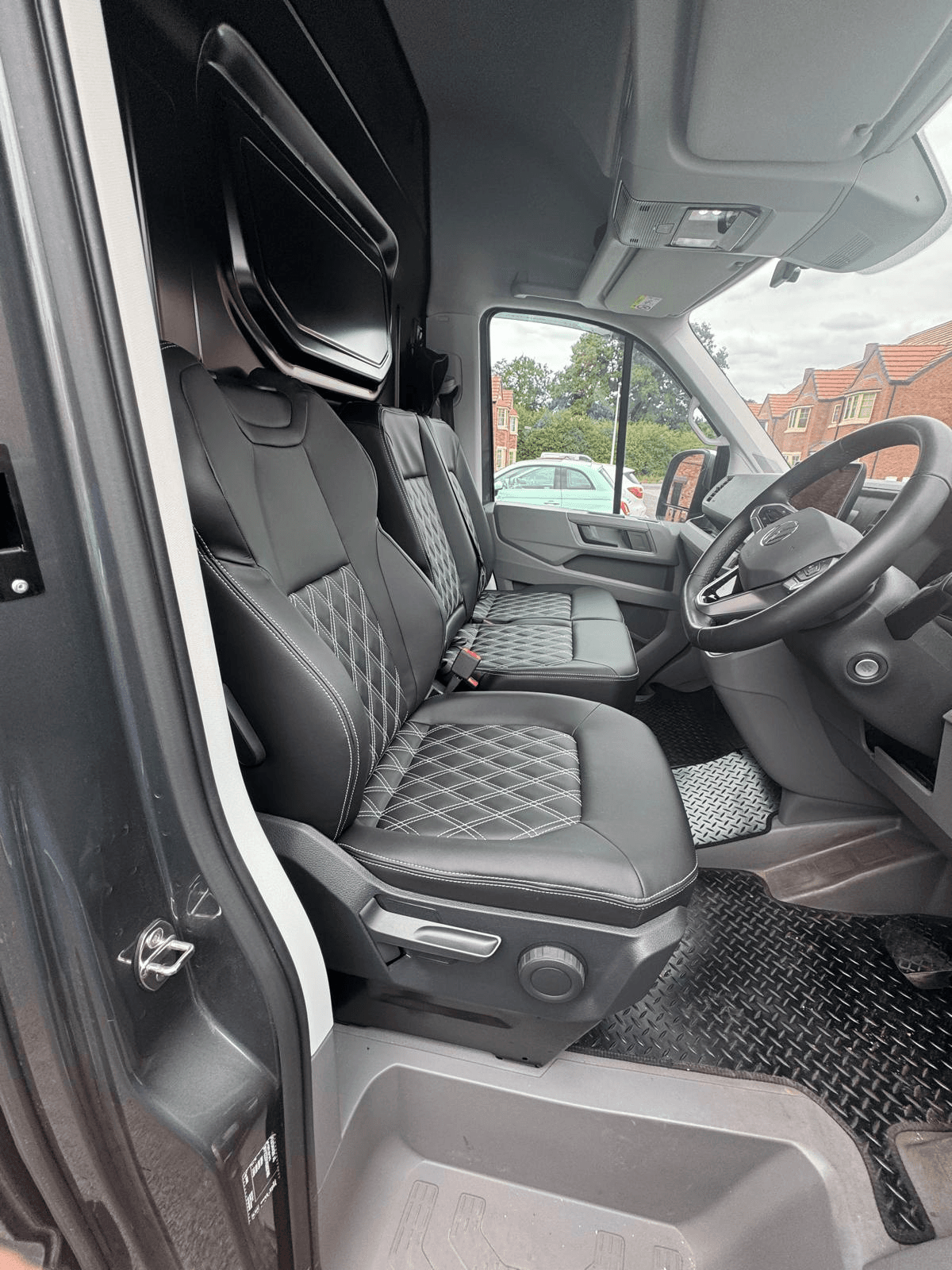 Van interior with custom fitted seats